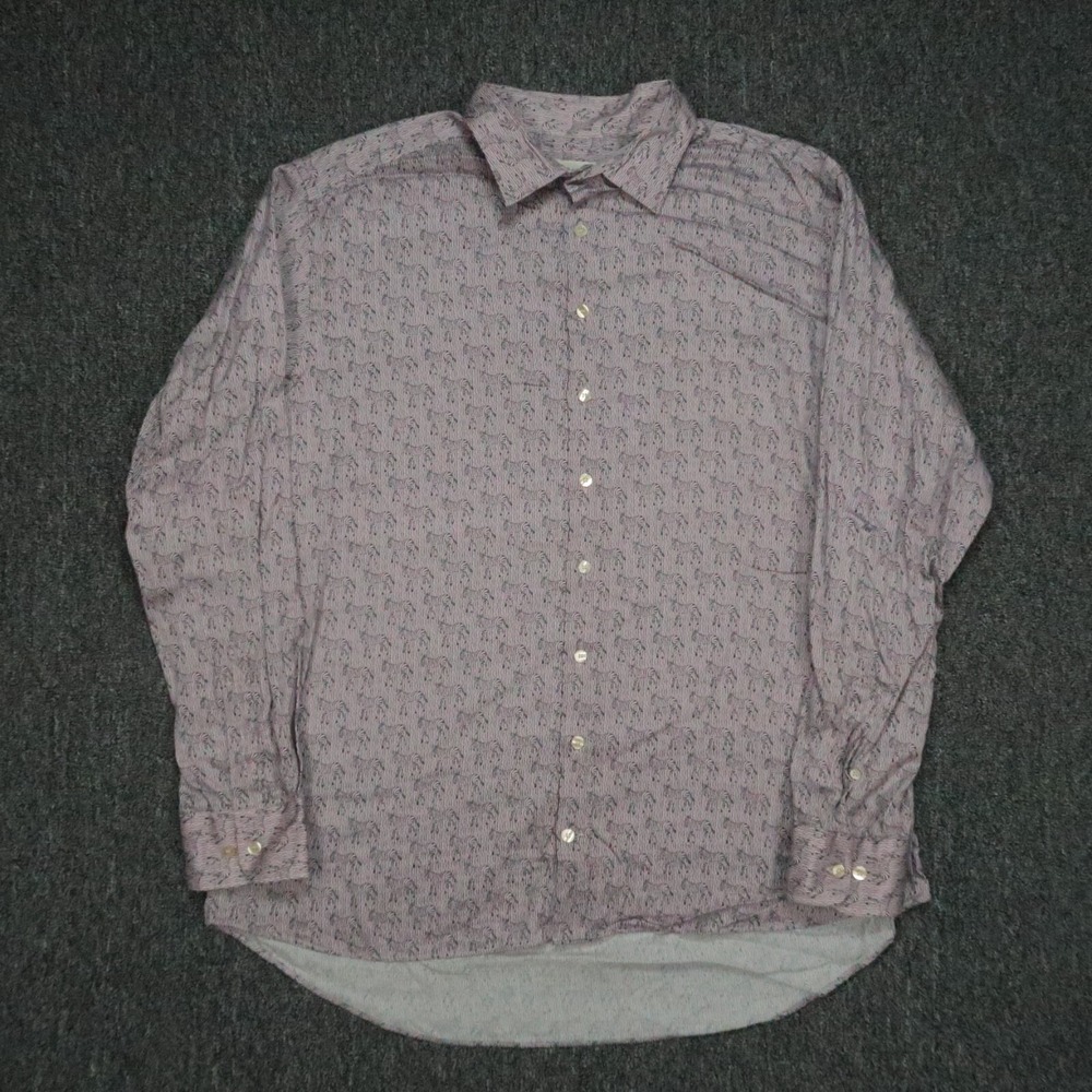 Etro Shirt Mens Extra Large 46 Purple Black‎ Zerbra Long Sleeve Button